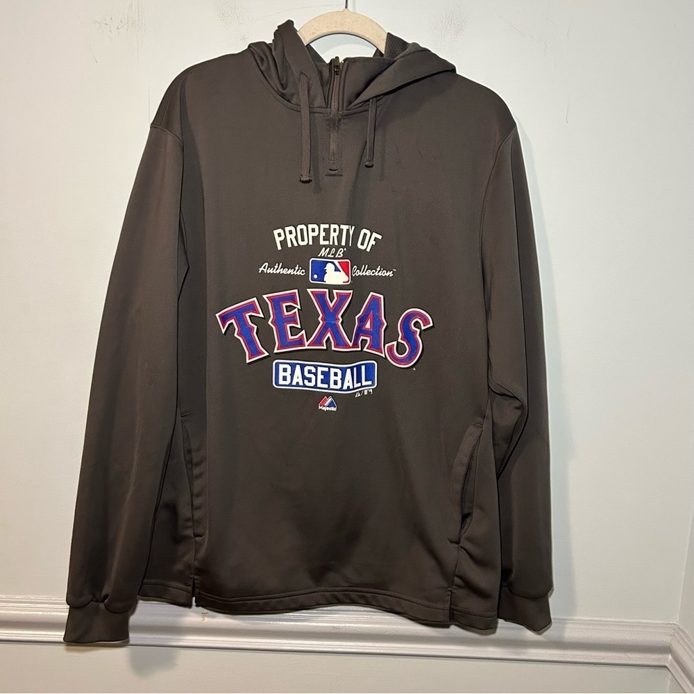 MLB Authentic Collection Texas Rangers Gray & Blue 1/4 Zip Hoodie Size Medium